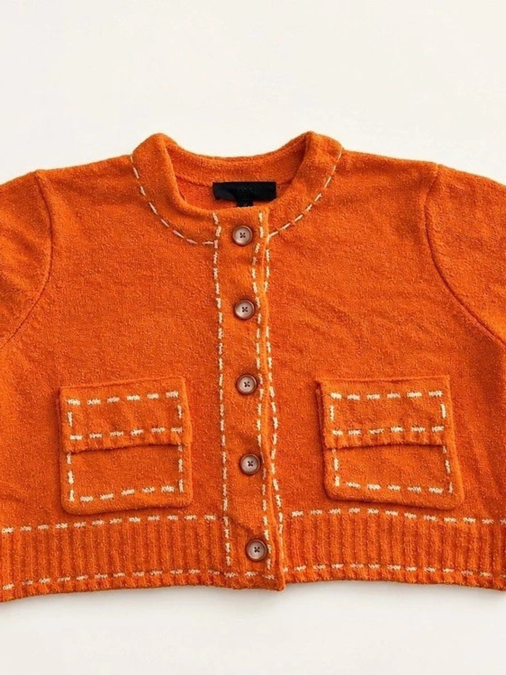 Zara Short-Sleeved Stitched Knit Cardigan Orange